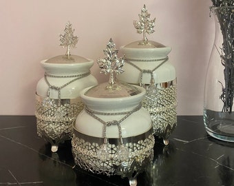 Silver Kitchen Decor: Ceramic Canister Set for Coffee, Tea, Sugar, and Herbs - Home Decor