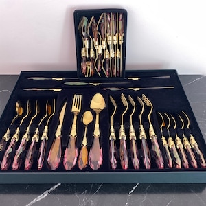 Titanbeschichtetes Edelstahlbesteck-Set (36-teilig) - Elegantes Besteck-Geschenkset für neue Hausbesitzer