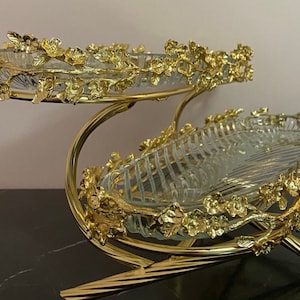 Elegant Gold Kitchen Decor - Layered Cheese Presentation Tray with Floral Motifs
