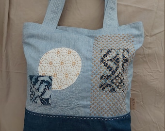 Sac modèle Perpetual-Zip, sac shopper, broderie japonaise Sashiko, coton, fait main