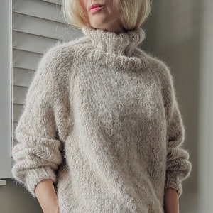 Hand knitted fluffy alpaca merino basic pullover, oversized sweater