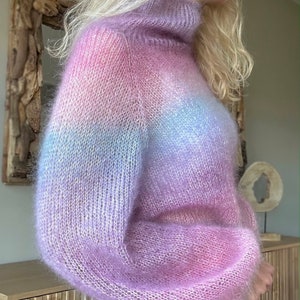 Ombré silk-mohair pullover, hand knitted mohair sweater, pullover
