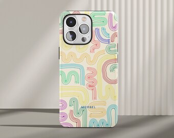 Regenbogen Swirl Lines Handyhülle I Für Apple iPhone 14, 13, 12, 11, Xs, X, Xr, Se, 8, 7 | Pro, Max, Plus, Mini | Tough Case und Slim | Hülle