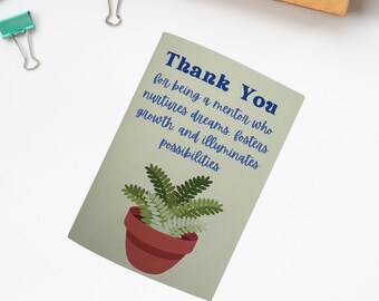 Mentoring Appreciation Card. Mentor Thank You Card. Career Growth Card with Plant.