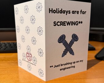 Cheeky Engineering Christmas Card. Engineer Xmas Greetings. Naughty Engineer Screwing Card
