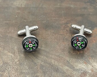 Round Functioning Compass Cufflinks. Unique gift for him. Great Cuff Links for engineers, technicians, builders and enthusiastic DIYers