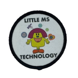 Little Ms Technology Printed Iron on Patch. Women and Girls in Science, Technology, Engineering, Maths. STEM Inspiration Badges.