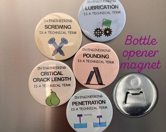 Funny Engineer Bottle Opener Magnet Set. Cheeky Engineering Joke Gifts. Rude Technical Alcohol Present. Rude Group Gift.