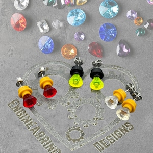 Precious Jewel Stud Earrings made with upcycled LEGO®. Cute Plastic Diamond, Sapphire or Ruby Earring Gift for that perfect someone:)