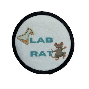 Lab Rat Printed Iron on Patch. Science Lab Geeky Badge.  STEM Inspiration Office and Work Gift, Perfect for your Lab Coat. STEM Inspiration.