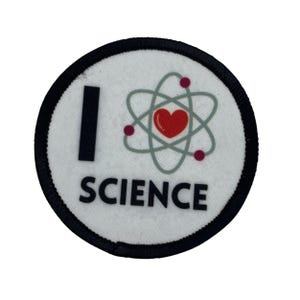 I Love Science Printed Iron on Patch. I Heart Science. STEM Inspiration and Science Appreciation Badge.