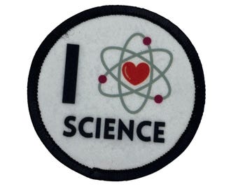 I Love Science Printed Iron on Patch. I Heart Science. STEM Inspiration and Science Appreciation Badge.