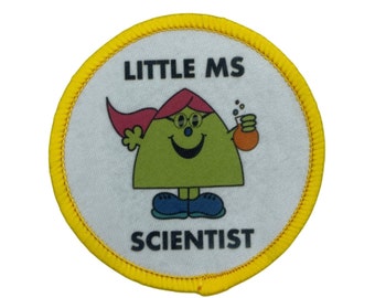 Little Ms Scientist Printed Iron on Patch. Women and Girls in Science, Technology, Engineering, Maths. STEM Inspiration Badges.