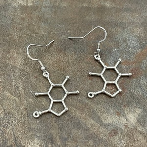 Caffeine Molecule Minimalist Geometric Earrings. Perfect gift for Science, Biology and STEM lovers. Unique geeky present for Coffee Lovers.
