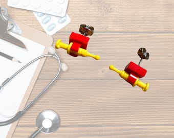 Syringe earrings made with upcycled LEGO®. Perfect Gift for a nurse, doctor or health worker who loves Lego