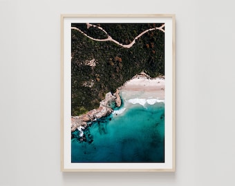 Coastal Tasmania Print, Wall Art, Drone Photography, Ocean, Coastal, Aerial Beach Print, Australian Landscape, Interior Decor