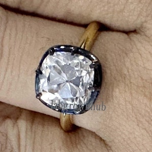 7 mm Old Mine Cushion Cut Moissanite Ring Black Rhodium Bezel Set Moissanite Engagement Ring Antique Diamond Wedding Ring Anniversary Gift