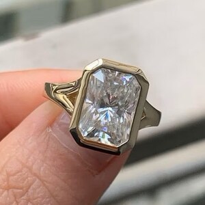 Bezel Set Moissanite Engagement Ring 2.50 CT Solitaire Wedding Ring White Radiant Cut Moissanite Ring Unique Band Anniversary gift For Women