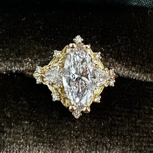 2.0 CTW Marquise Cut Lab Grown Diamond Ring Marquise Cut Vintage Ring 18k Gold Art Deco Lab Diamond Wedding Ring IGI Certified E/VVS Ring