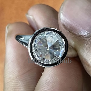 Rose Cut Moissanite Ring Halo Wedding Ring Rose Cut Diamond Ring 1.50 Ct White Round Rose Cut Moissanite Engagement Ring Vintage Unique Ring