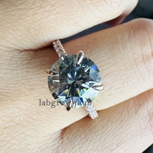 Round Cut Gray Moissanite Ring Round Diamond Ring 2.2 Ct Round Cut Grey Moissanite Engagement Ring Unique Wedding Ring Anniversary Ring VVS1
