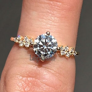 Snowdrift Engagement Ring 1.50 CT Round Cut Moissanite Cluster Wedding Ring Unique Women Gold Ring Bridal Art Deco Anniversary Gift For Wife