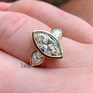 2Ct Marquise Cut Moissanite Engagement Ring Bezel Set Wedding Ring 14k Gold Trilogy Ring Anniversary Gift For Women&#39;s Vintage Ring