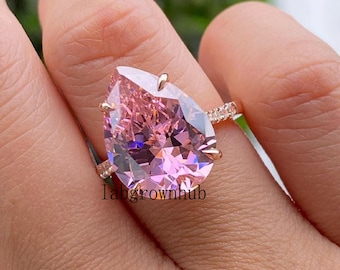 Pink Diamond Ring Huge Stone Engagement Ring Carat Pear Cut Pink