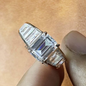 Full Eternity Baguette Band Channel Set Wedding Ring 3.0 Ct Emerald Cut Moissanite Engagement Ring 14k Yellow Gold Diamond Ring For Women
