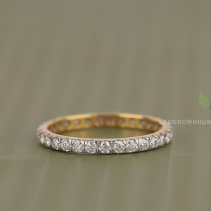 18K Gold Natural Diamond Band – Full Eternity Wedding Ring – Dainty Stacking Ring – Handmade Fine Jewelry – Delicate Stacking Ring for Women