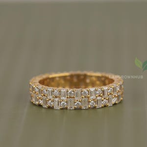 Double Row Baguette Lab Diamond Band – 18K Yellow Gold Eternity Ring – Stacking Wedding Ring – Ethical Gift for Her– Eco Friendly Jewelry