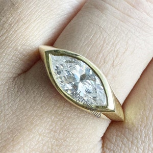 Bezel Set Moissanite Ring East West Moissanite Engagement Ring 12x6 mm Marquise Cut Moissanite Ring Marquise Cut Solitaire Wedding Ring Her