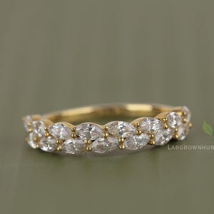 Half Eternity Wedding Band Marquise Cut Lab Grown Diamond Engagement Ring 18k Yellow Gold CVD Diamond Brial Anniversary Gifts E/VS Clarity