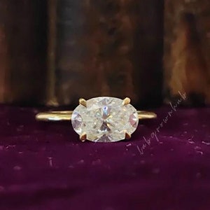 Oval East West Moissanite Engagement Ring 1.50 CT Oval Cut Moissanite Solitaire Wedding Ring 14k Gold Anniversary Gift Classic Proposal Ring