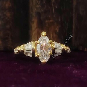 Women Vintage Engagement Ring 10*5 mm Marquise Cut Moissanite Ring Art Deco Wedding Ring Cluster Antique Ring 14K Yellow Gold Handmade Gifts