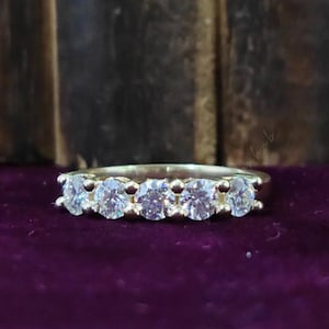 Five Stone Stacking Diamond Band Half Eternity Wedding Band 0.90 CTW Round Cut Moissanite Engagement Ring 18k Gold Anniversary Gift For Wife
