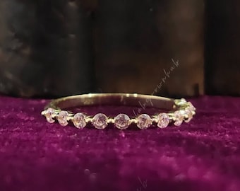 Pink Tourmaline Eternity Ring Pink Diamond Engagement Ring Round Distance Wedding Band Minimalist Stackable Ring For Women Anniversary Gift