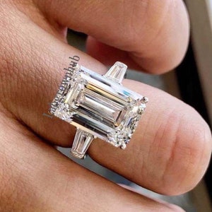 Huge Moissanite Engagement Ring GRA Certified Emerald Cut Moissanite Ring 5.50 CTW Emerald Cut 3 Stone Wedding Ring Big Diamond Ring For Her