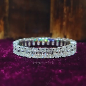 Full Eternity Radiant Cut Moissanite Band Engagement Band 4*2 mm Radiant Cut Eternity Band 18k Gold Wedding Band Best Anniversary Gifts Her