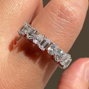 Multi Shape Diamond Band Lab Grown Diamond Wedding Band 4.0 Carat Man Made Diamond Eternity Band Bridal Band Anniversary Gift Woman&#39;s Ring