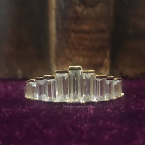 Verticals Step Cut Baguette Ring 2.50 CTW Baguette Cut Moissanite Engagement Ring Half Bezel Set Baguette Wedding Band Unique Eternity Ring