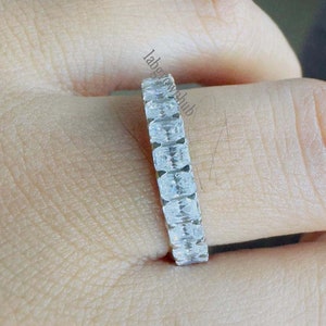 Amazing 4x2mm Radiant Cut Moissanite Band Full Eternity Designer Wedding Band Moissanite Stacking Band Radiant Cut Eternity Band For Women