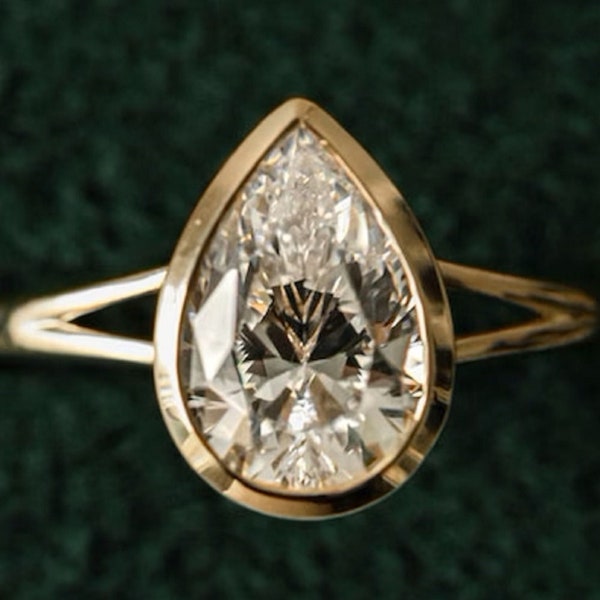 Solitaire Pear Cut Moissanite Ring Bezel Set Moissanite Ring 9x6mm Pear Cut Moissanite Engagement Ring Teardrop Wedding Ring Split Band Ring