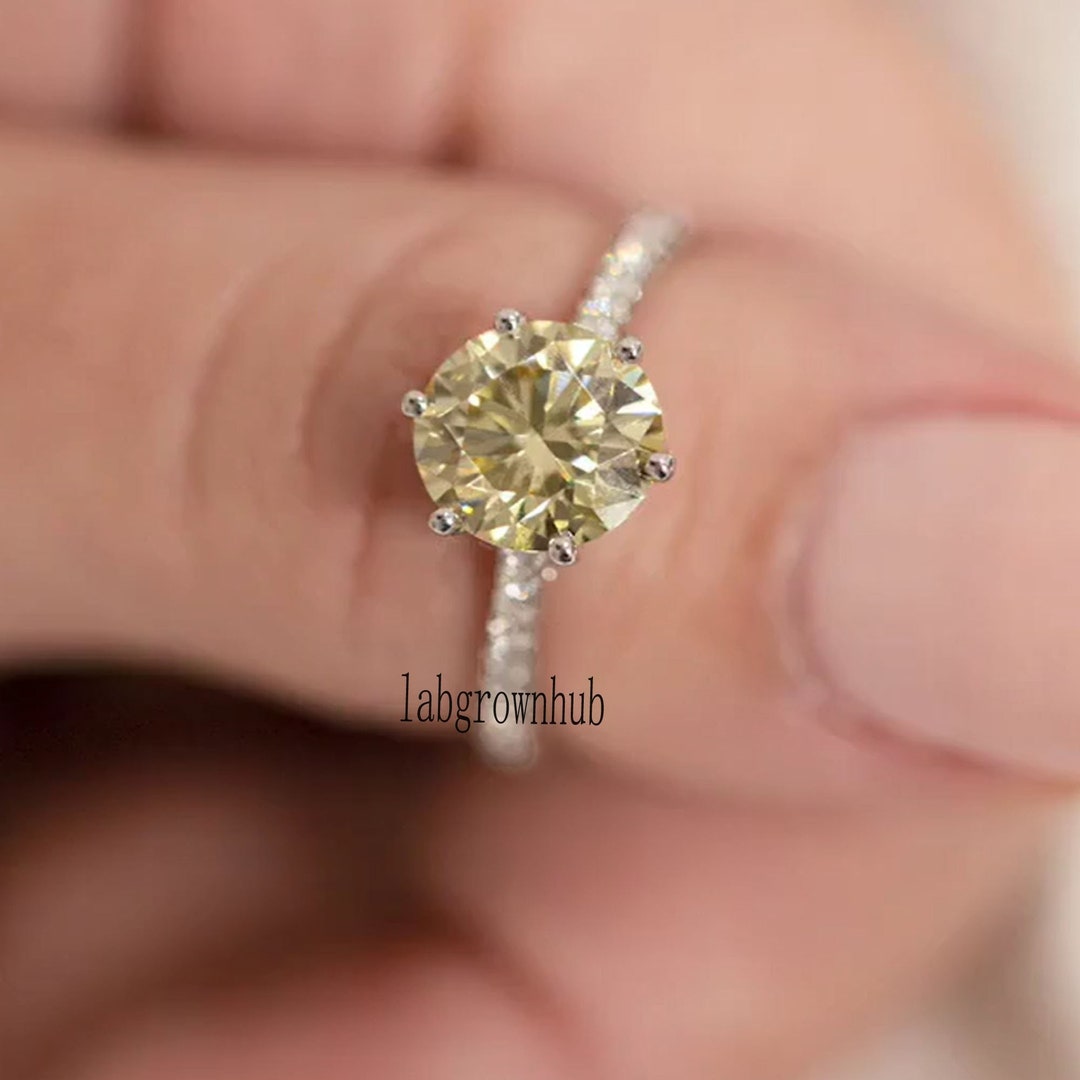 Yellow Diamond Ring Yellow Lab Diamond Ring 1.55 CTW Round Cut Etsy