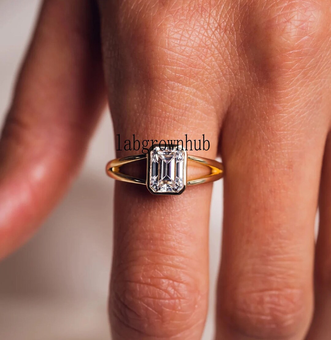 Unique Engagement Ring Double Band Bezel Set Moissanite Wedding Ring 2