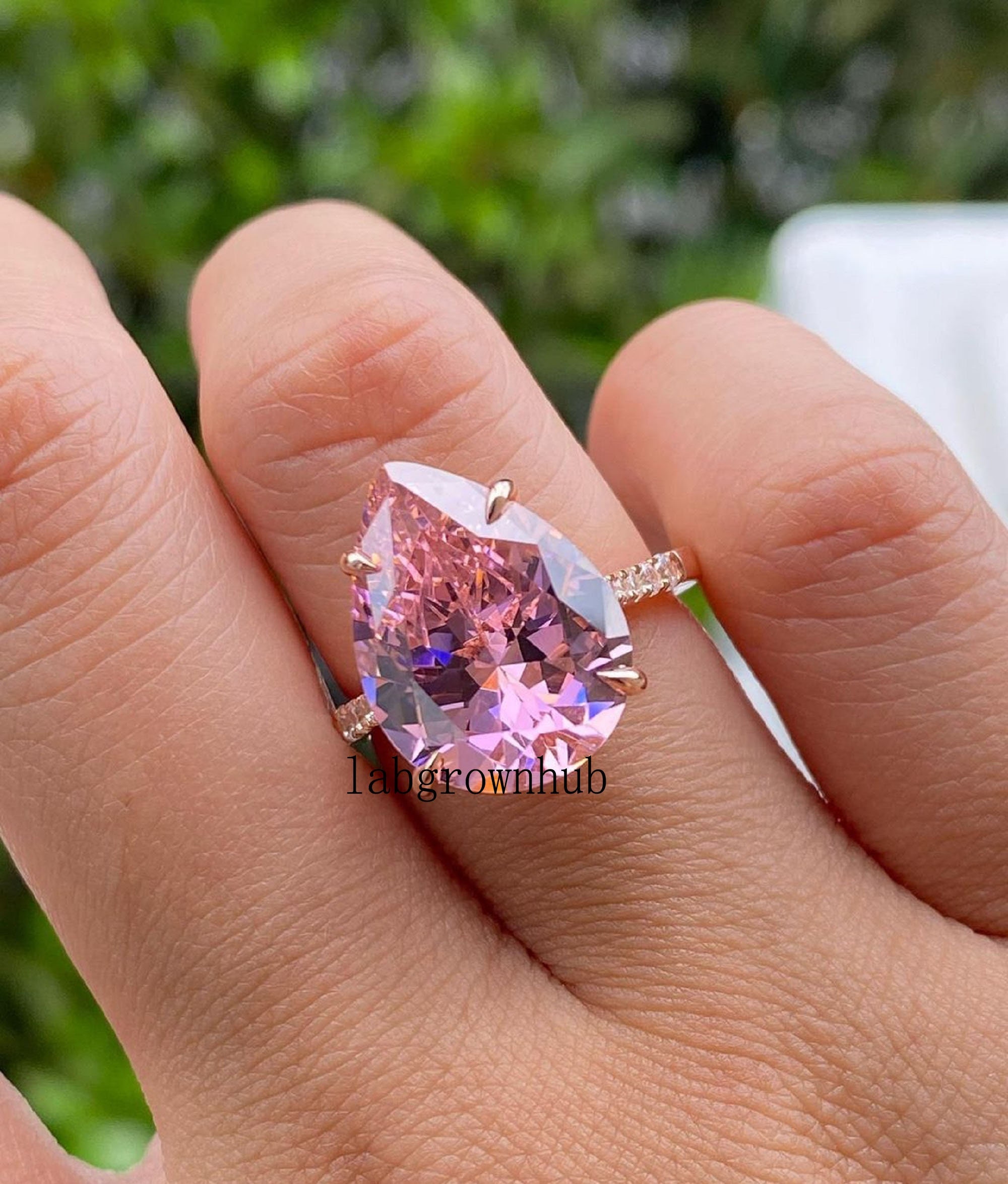 Pink Diamond Ring Huge Stone Engagement Ring 6 Carat Pear Cut Pink Sapphire Wedding Ring 18K Gold Promise Ring Anniversary Gifts for Women's