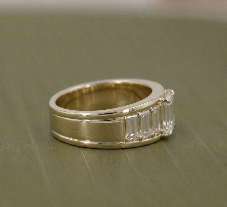 Emerald Cut Lab Grown Diamond Ring Baguette Half Eternity Band 14K ...