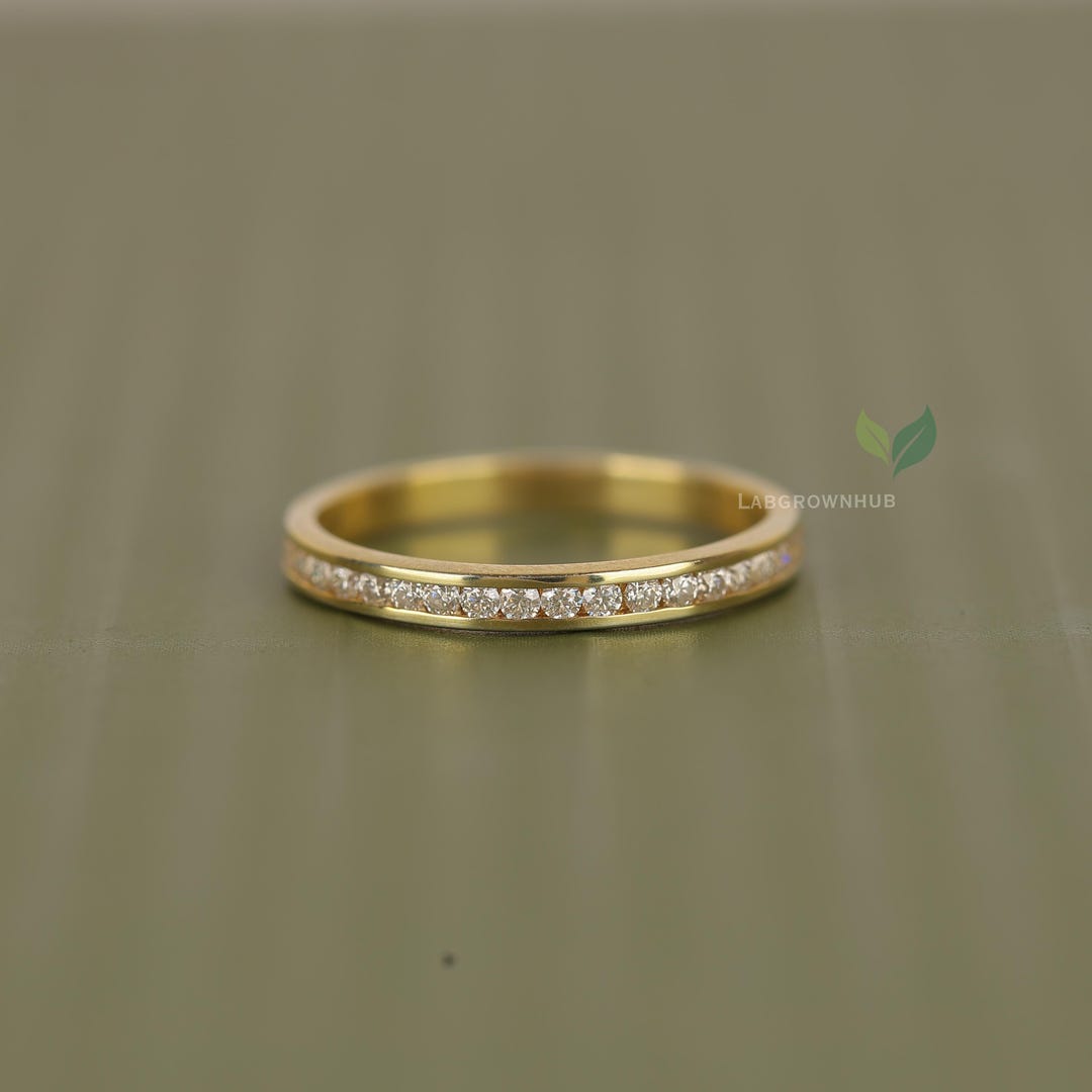 14K Gold Natural Diamond Full Eternity Band | Dainty Stacking Ring ...