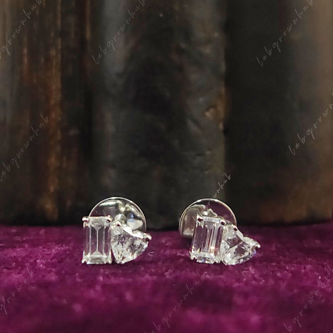 Toi Et Moi Stud Earrings Dainty Two Stone Moissanite Earrings 1 Carat ...