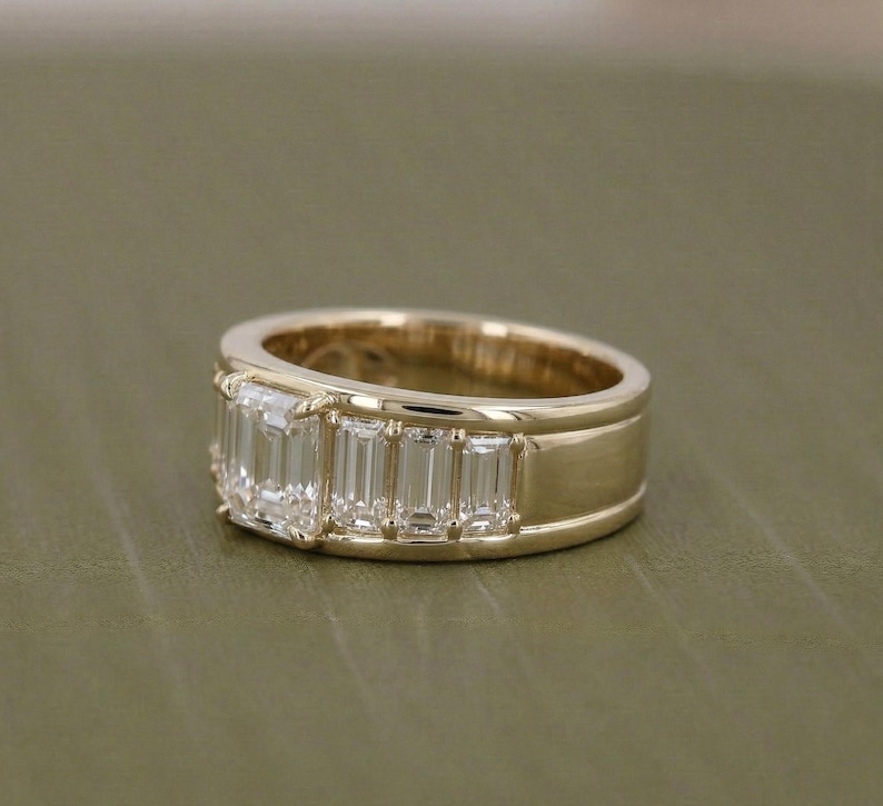 Emerald Cut Lab Grown Diamond Ring Baguette Half Eternity Band 14K ...